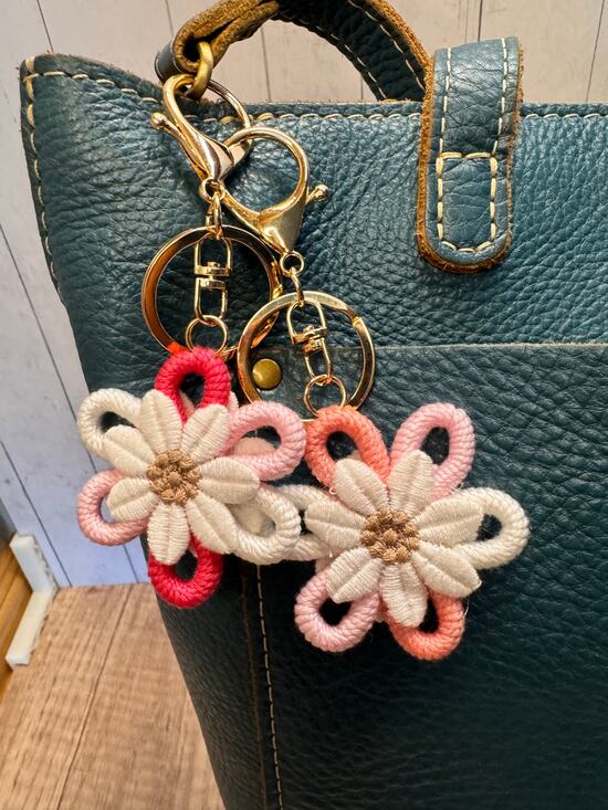 West Hills Studio Handbags - Macrame Flower Bag Charms Keychain Set of 2 Flowers Boho Accessories Cute Summer
